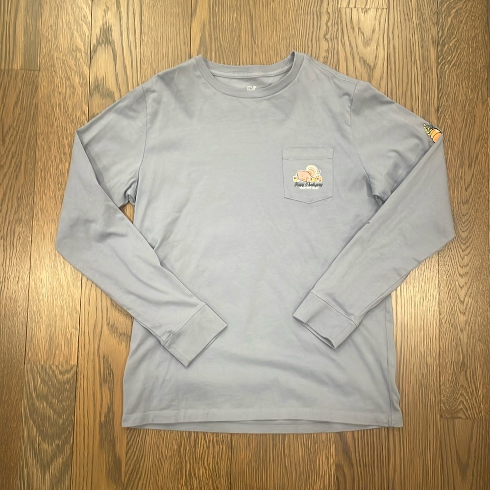 Vineyard Vines Turkey Whale Long-Sleeve Pocket Tee - Size Medium (12/14)